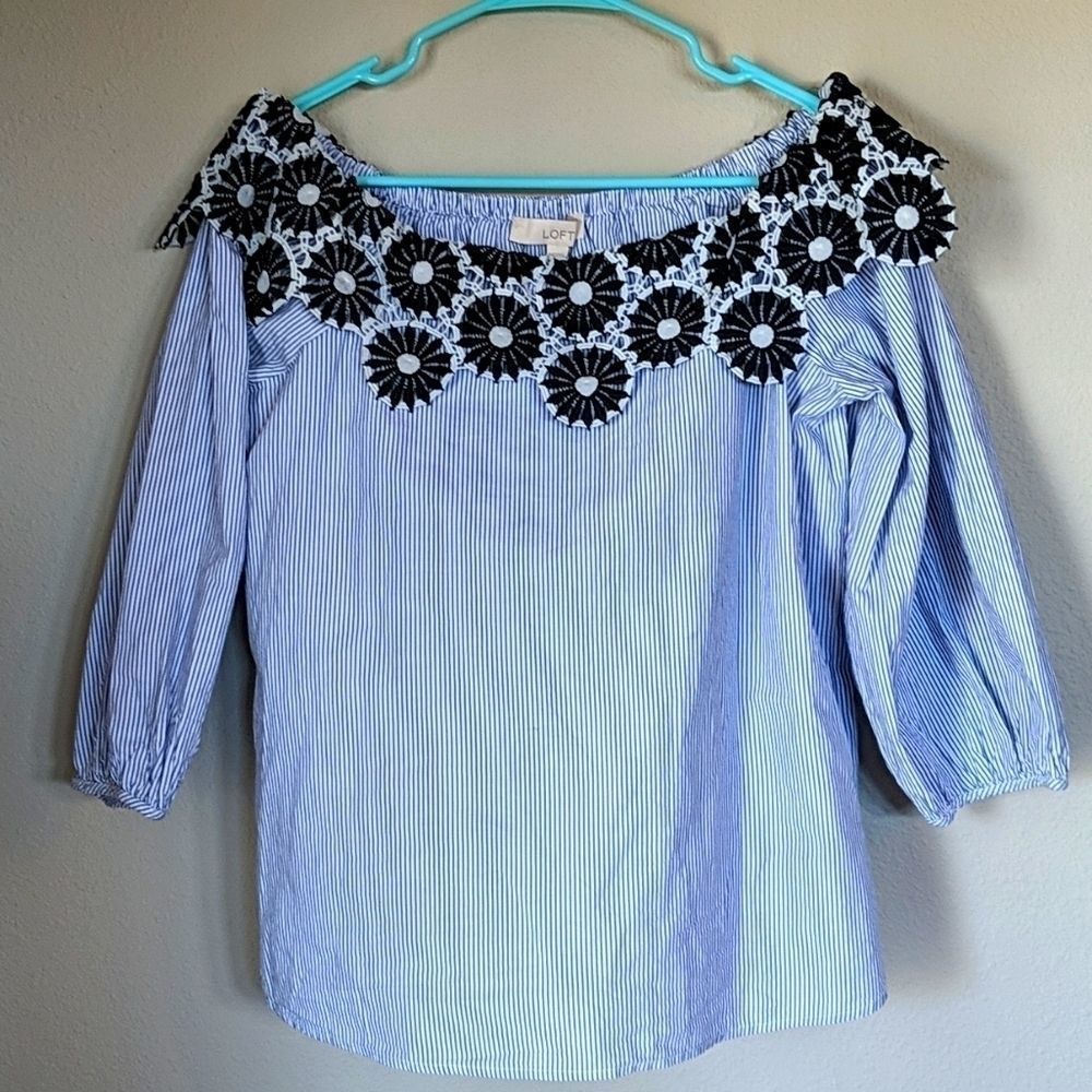 Loft xs off shoulder crochet flowers striped